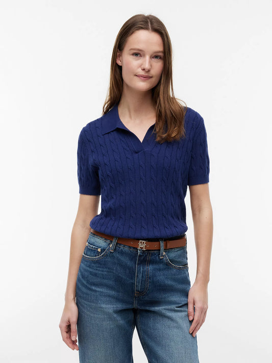 Tommy Short-Sleeve Cable Knit Sweater Polo