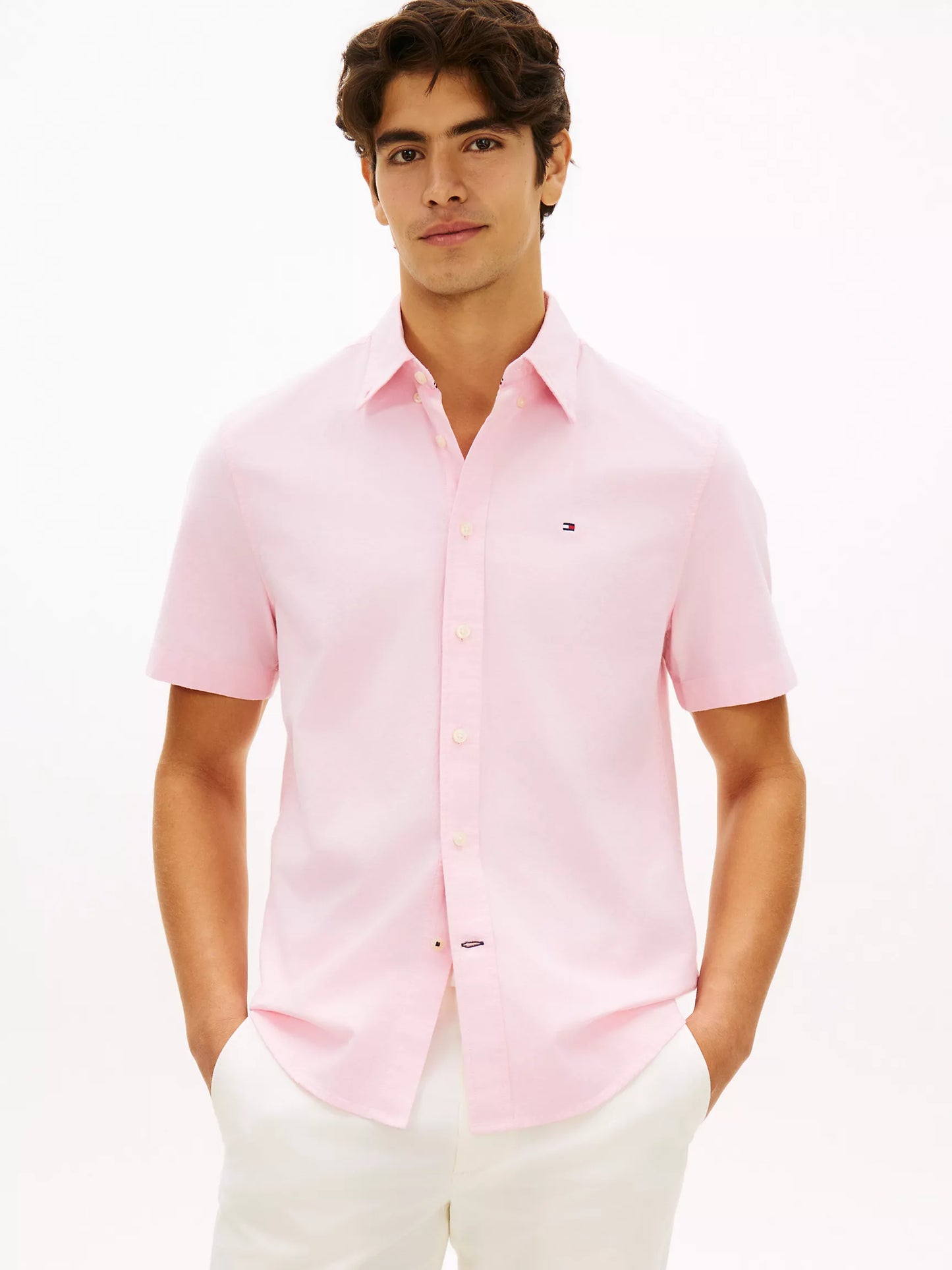 Men Short Sleeve Stretch Oxford Shirt