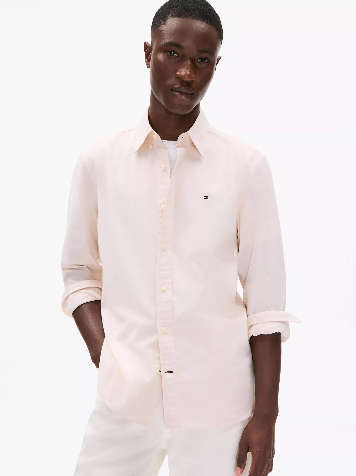Men Solid Stretch Oxford Shirt