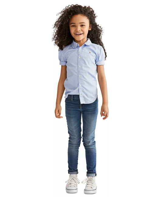 Girls Short Sleeve Solid Oxford Top