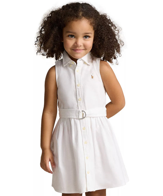 Girls Belted Cotton Oxford Shirtdress