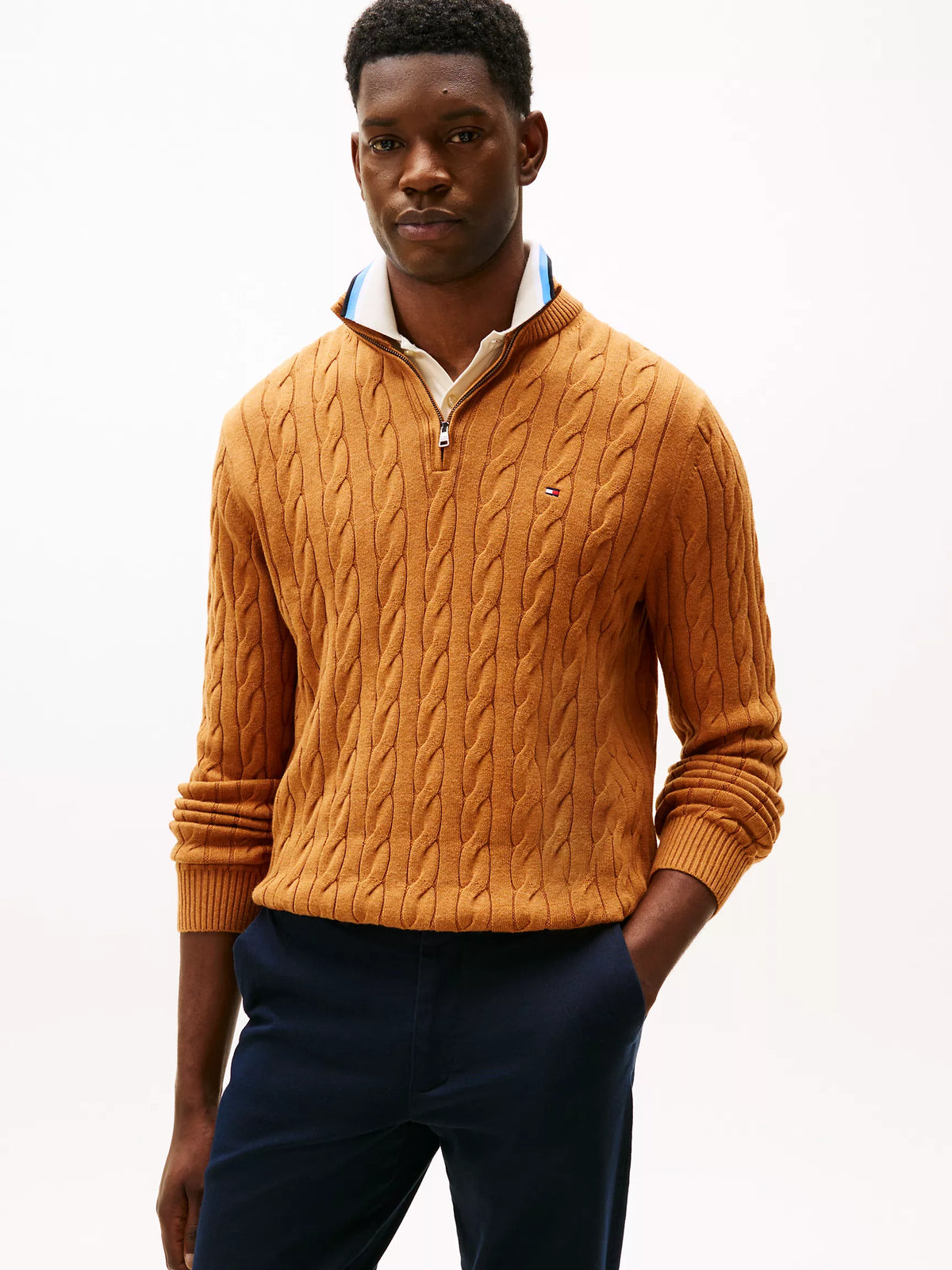 Men Cable Knit Quarter-Zip Sweater
