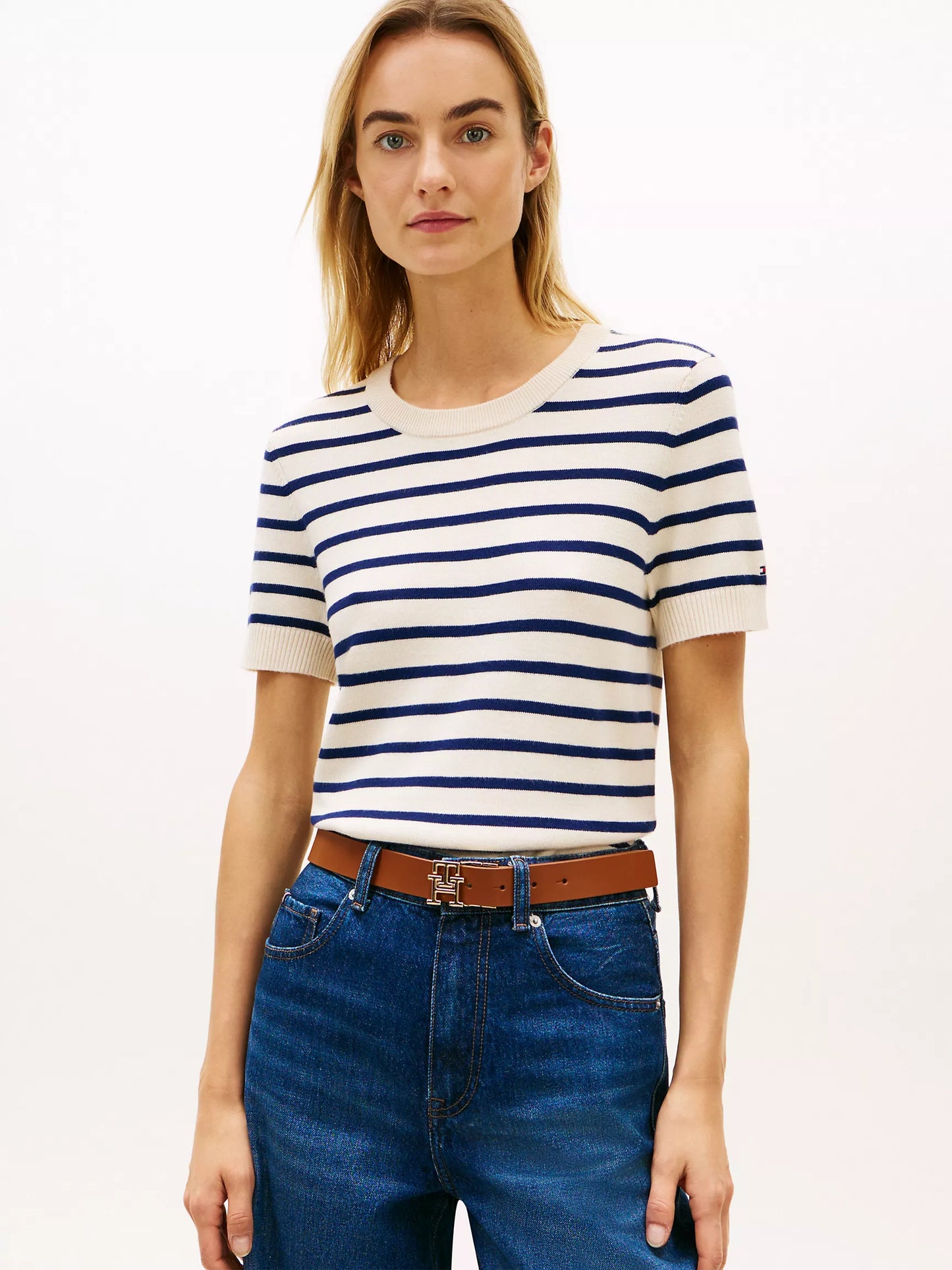 Tommy Stripe Lightweight Short-Sleeve Sweater