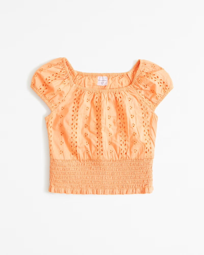 Girls Eyelet Smocked Waist Set Top
