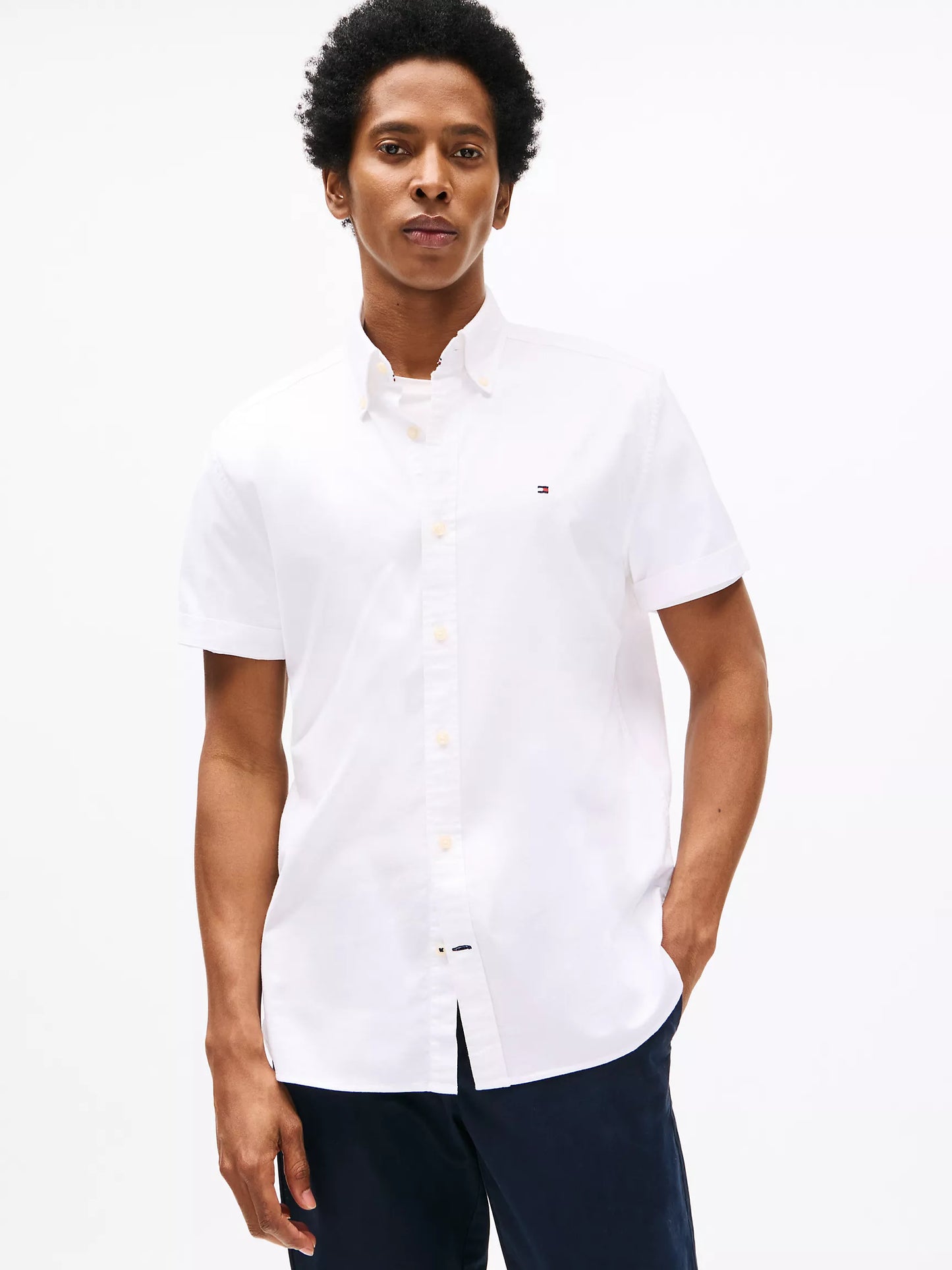 Men Short Sleeve Stretch Oxford Shirt