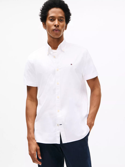 Men Short Sleeve Stretch Oxford Shirt