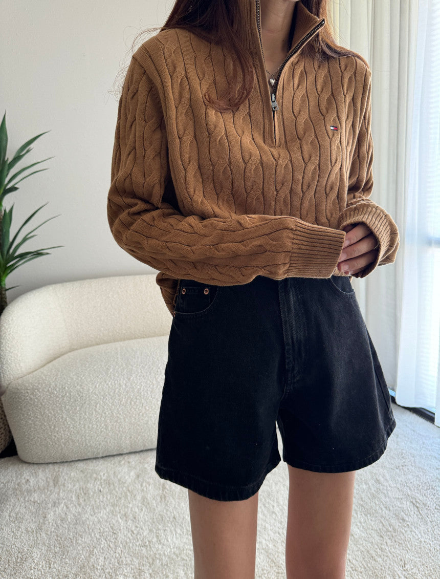 Men Cable Knit Quarter-Zip Sweater