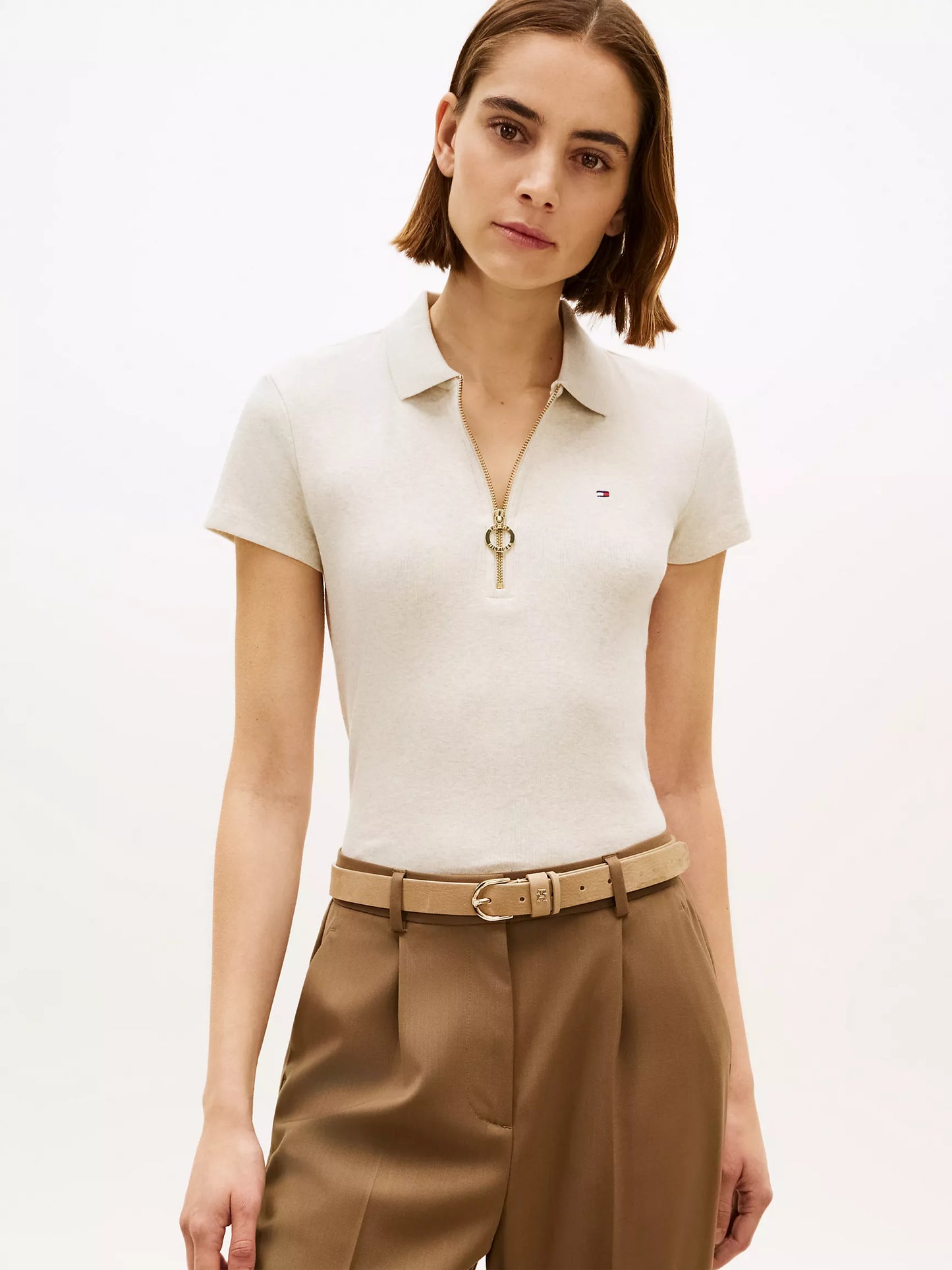 Women Slim Fit Zip Polo