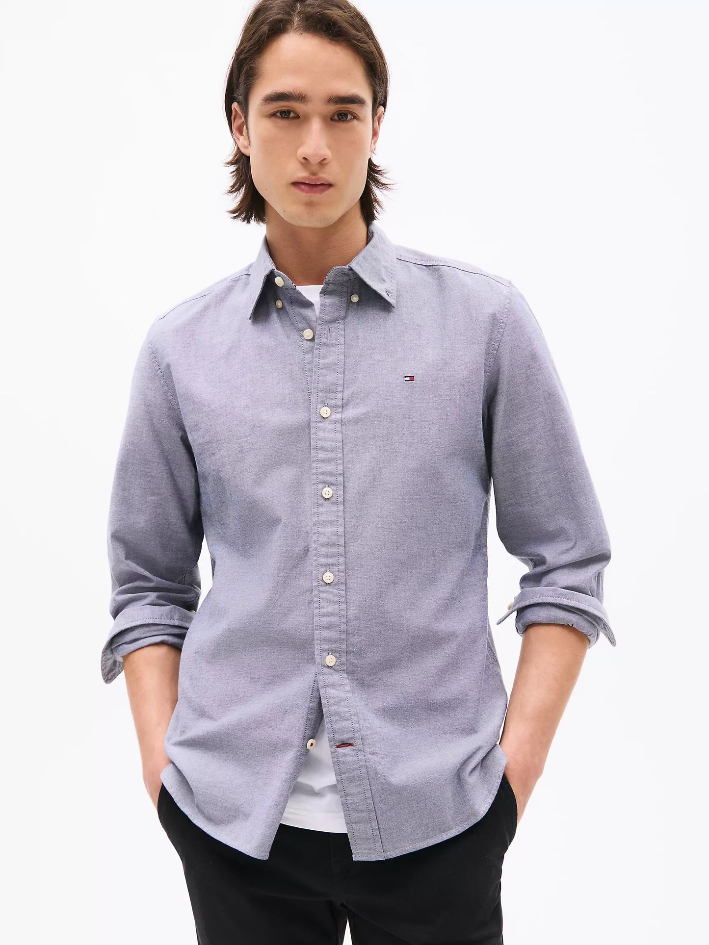 Men Solid Stretch Oxford Shirt