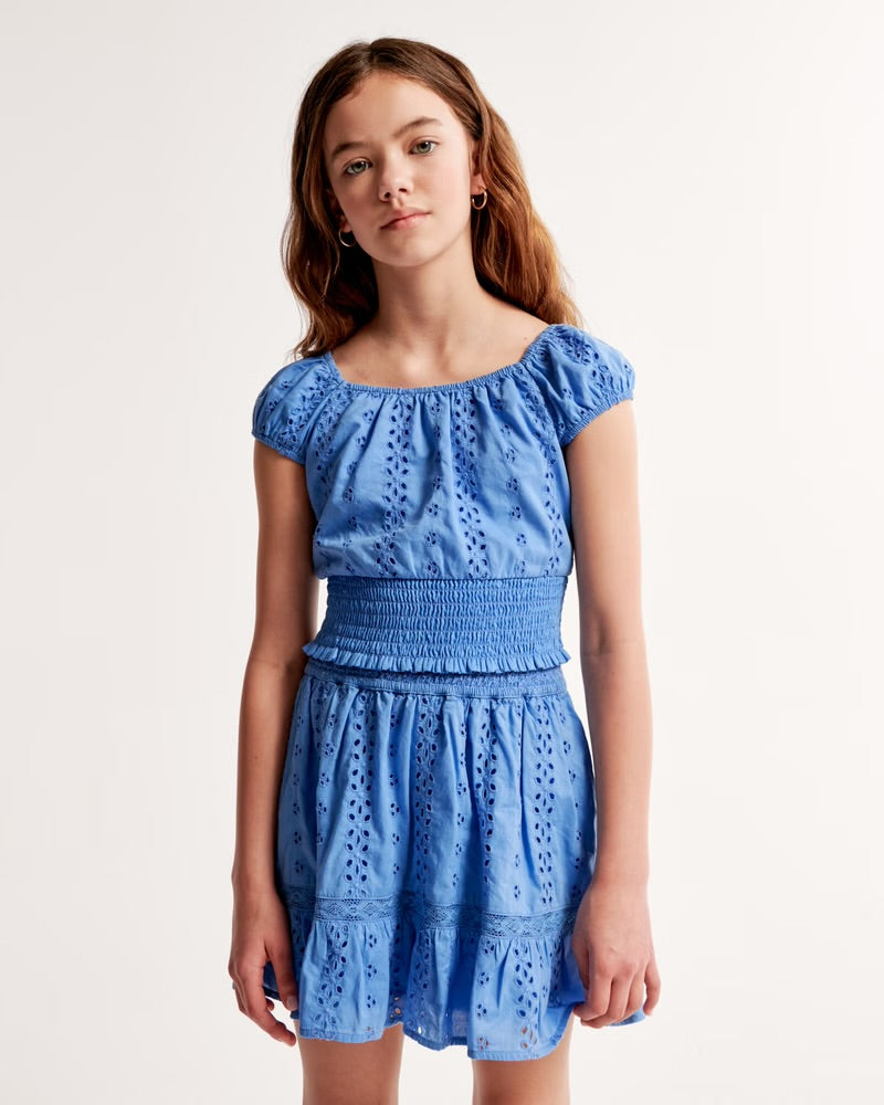 Girls Eyelet Smocked Waist Set Top