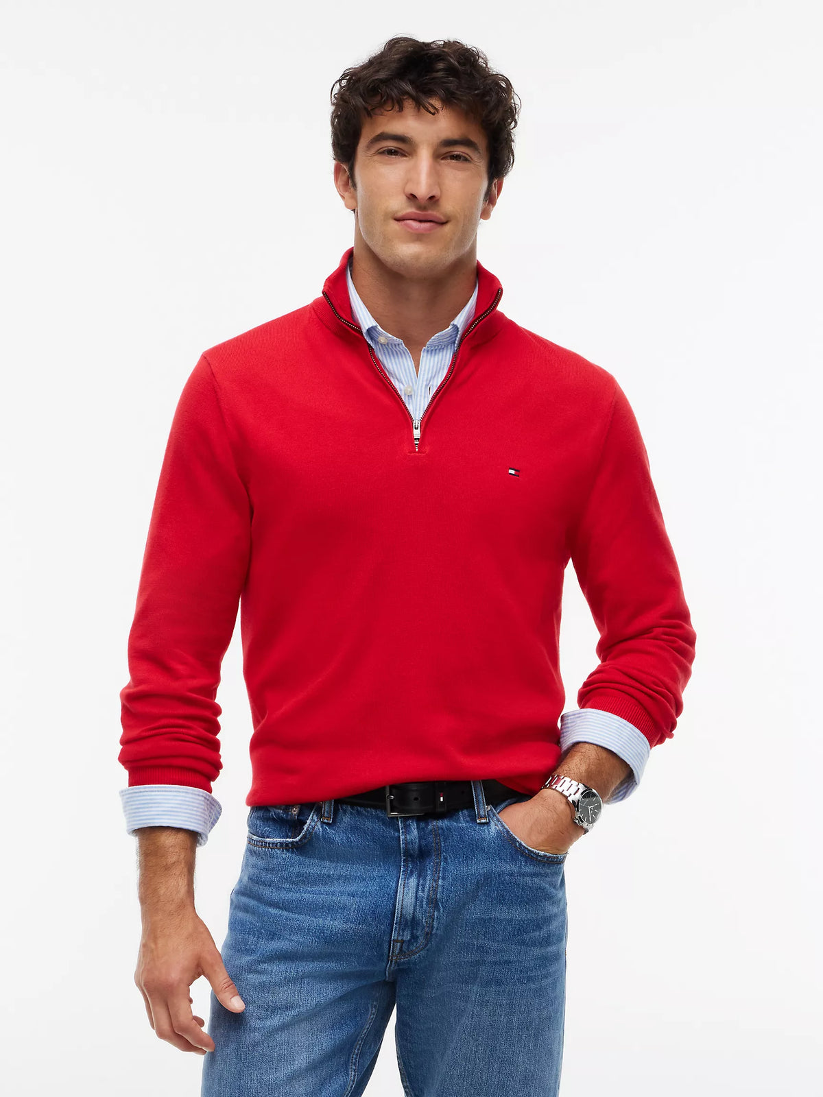 Men Solid Quarter-Zip Sweater