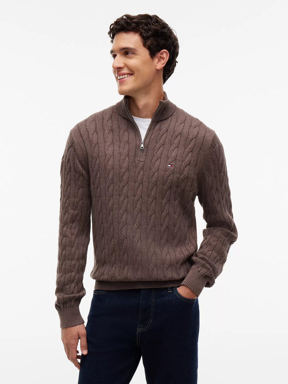 Men Cable Knit Quarter-Zip Sweater