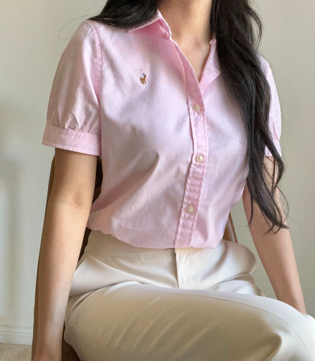 Girls Short Sleeve Solid Oxford Top