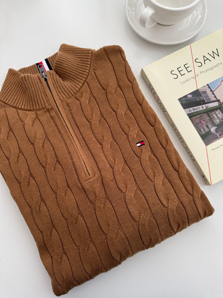 Men Cable Knit Quarter-Zip Sweater