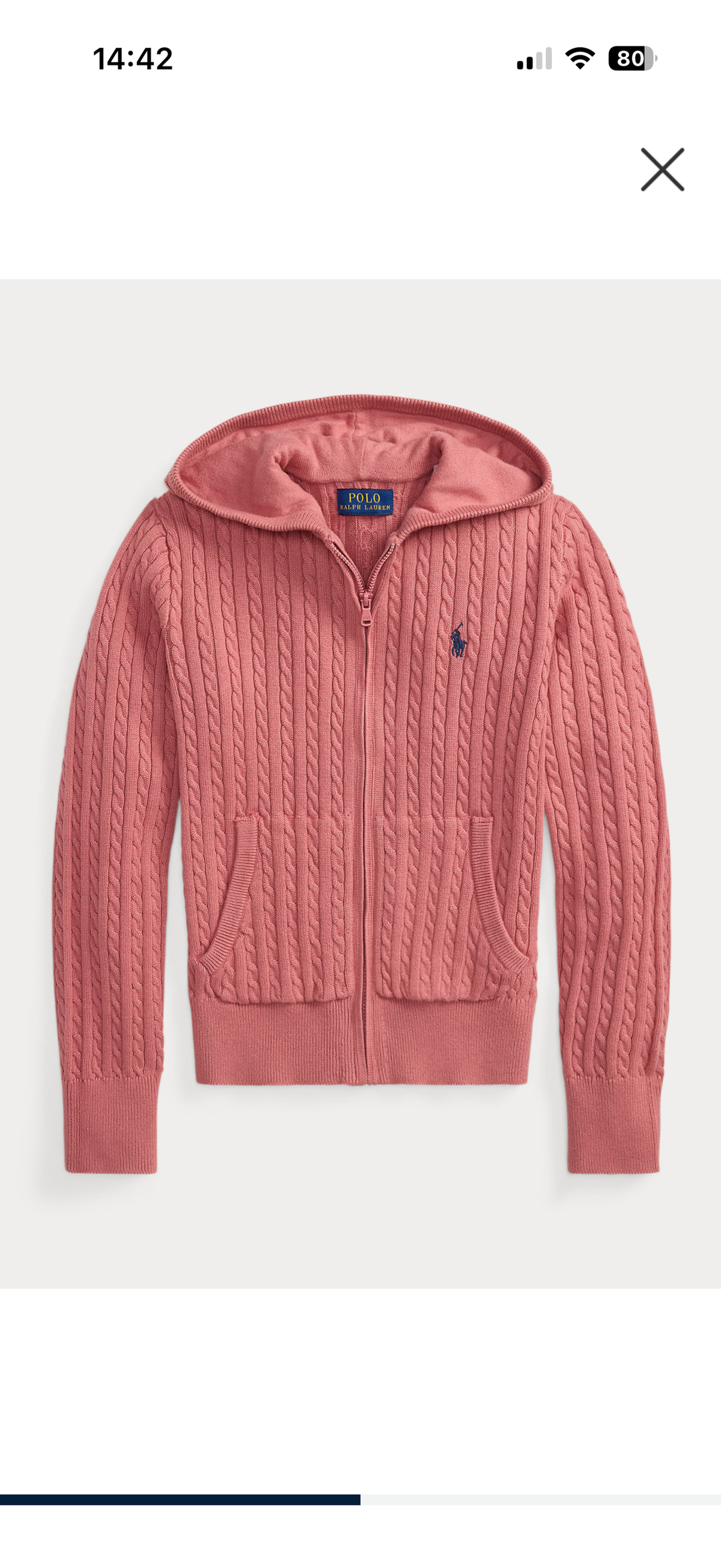 Big Girls Mini-Cable Cotton Full-Zip Hoodie