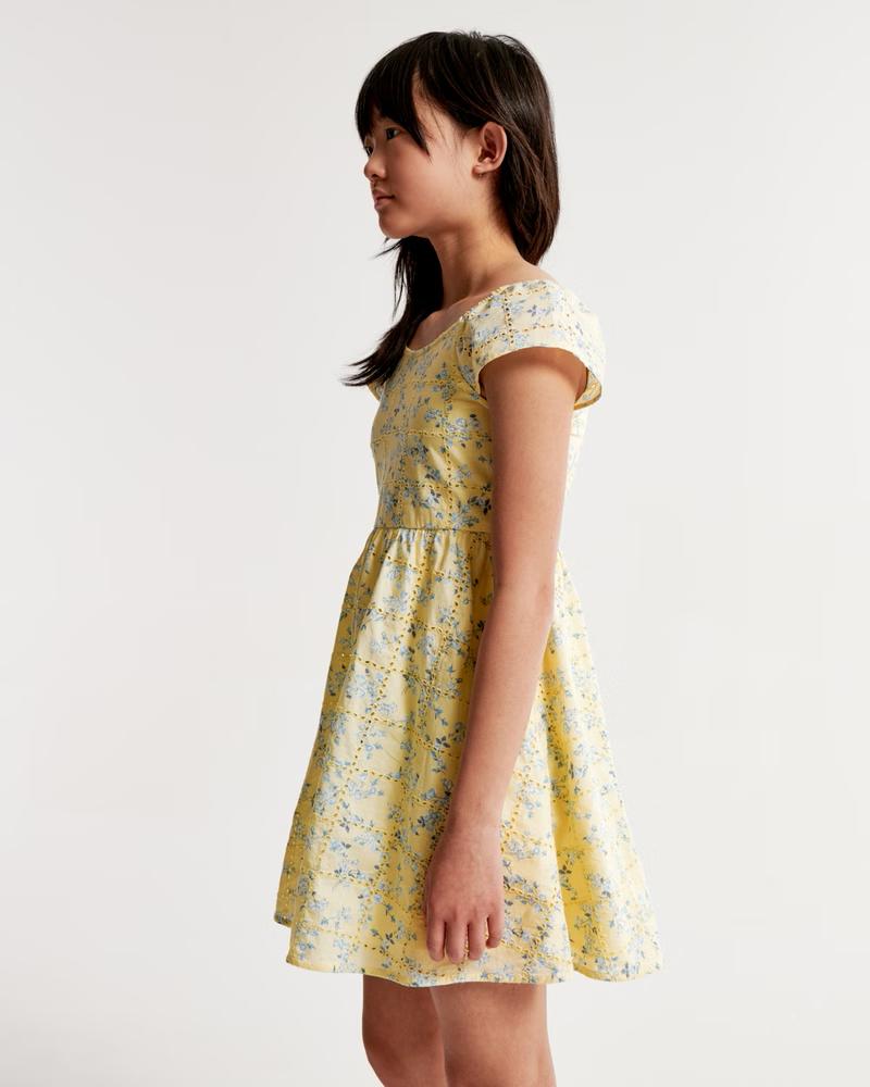 Girls Flutter Sleeve Embroidered Mini Dress