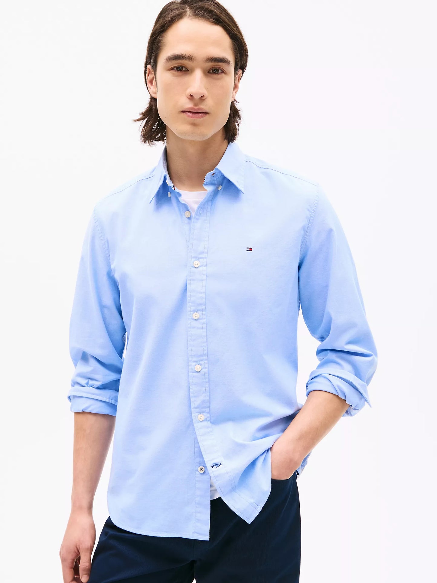 Men Solid Stretch Oxford Shirt
