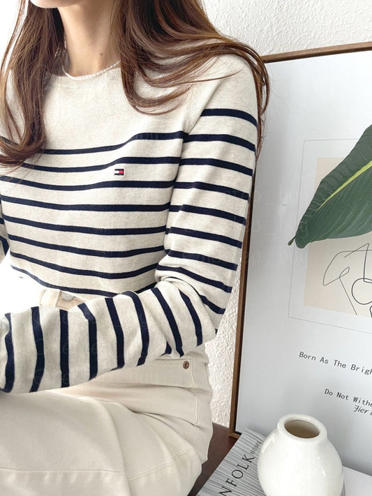 Women Striped Boatneck Sweater