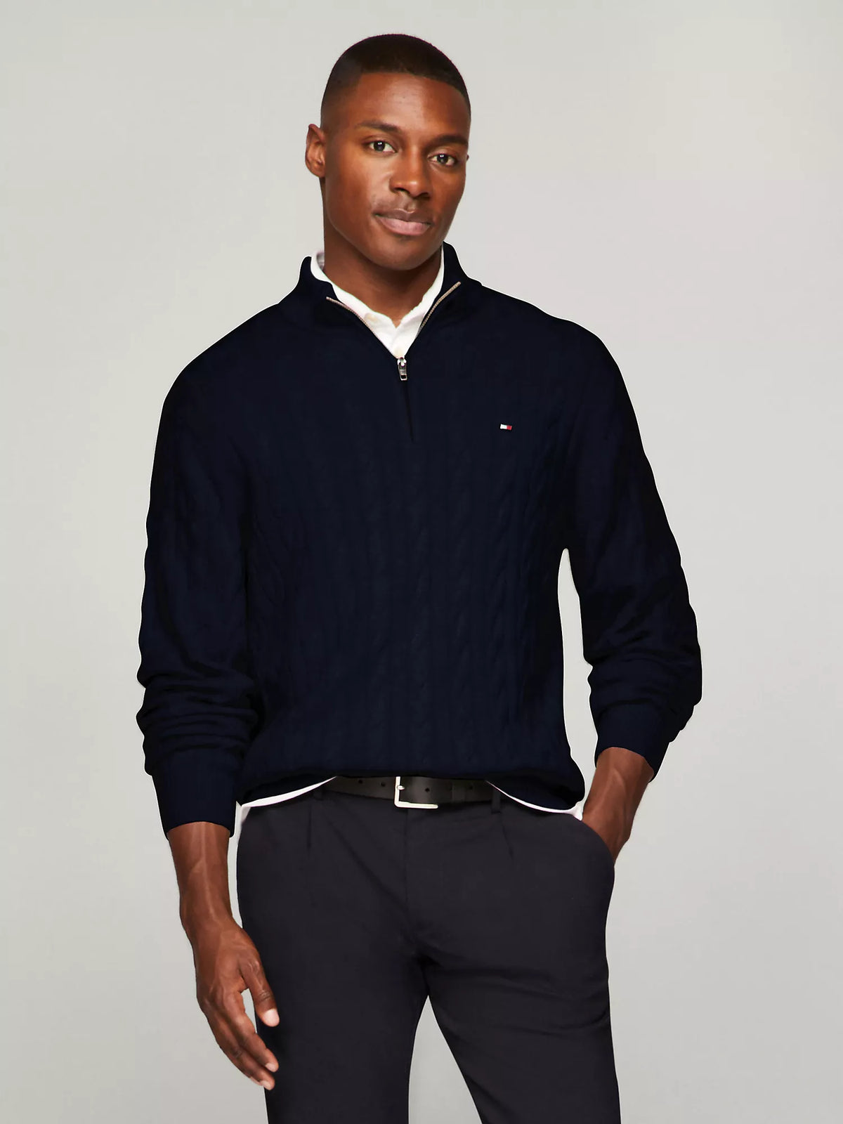 Men Cable Knit Quarter-Zip Sweater