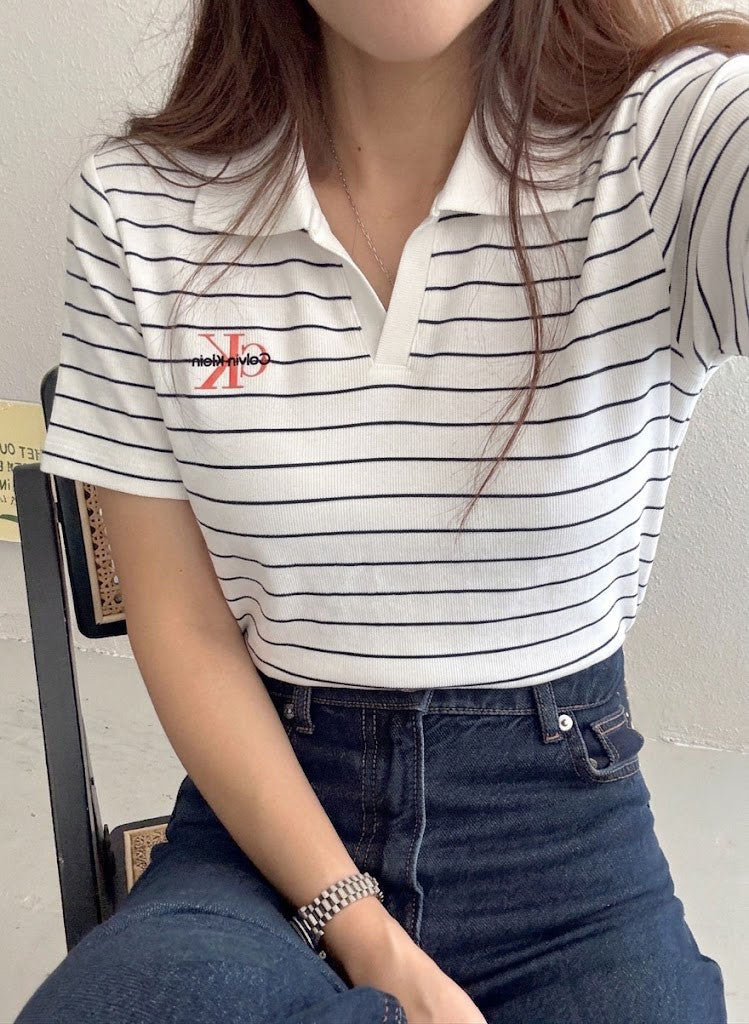 Women Monologo Rib Cropped Polo Shirt