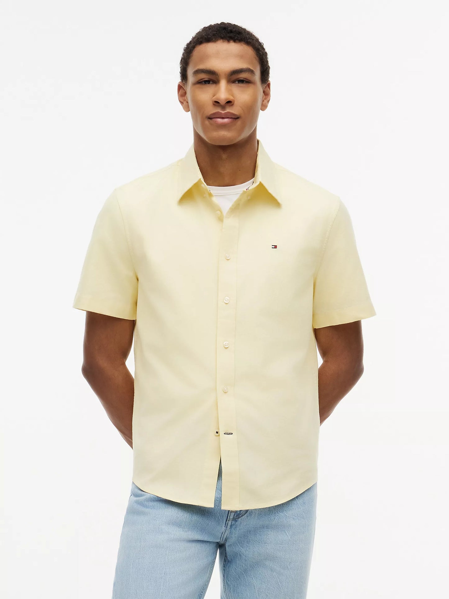 Men Short Sleeve Stretch Oxford Shirt