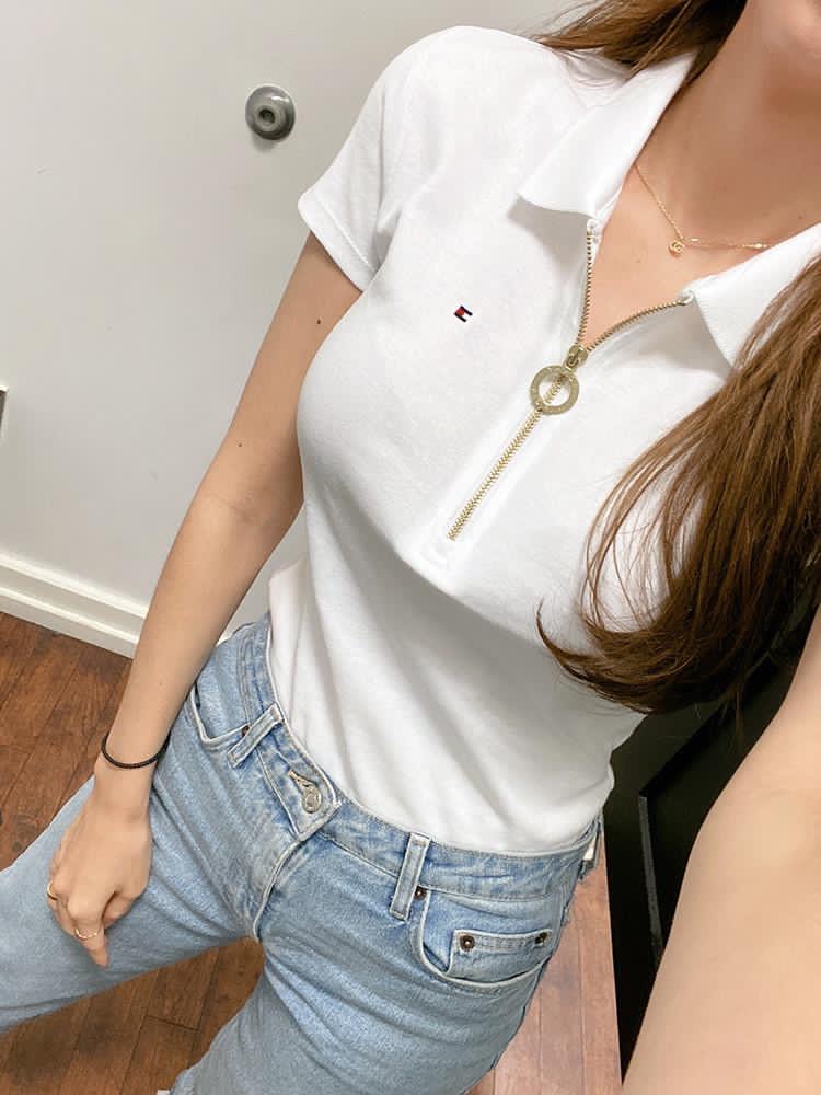 Women Slim Fit Zip Polo