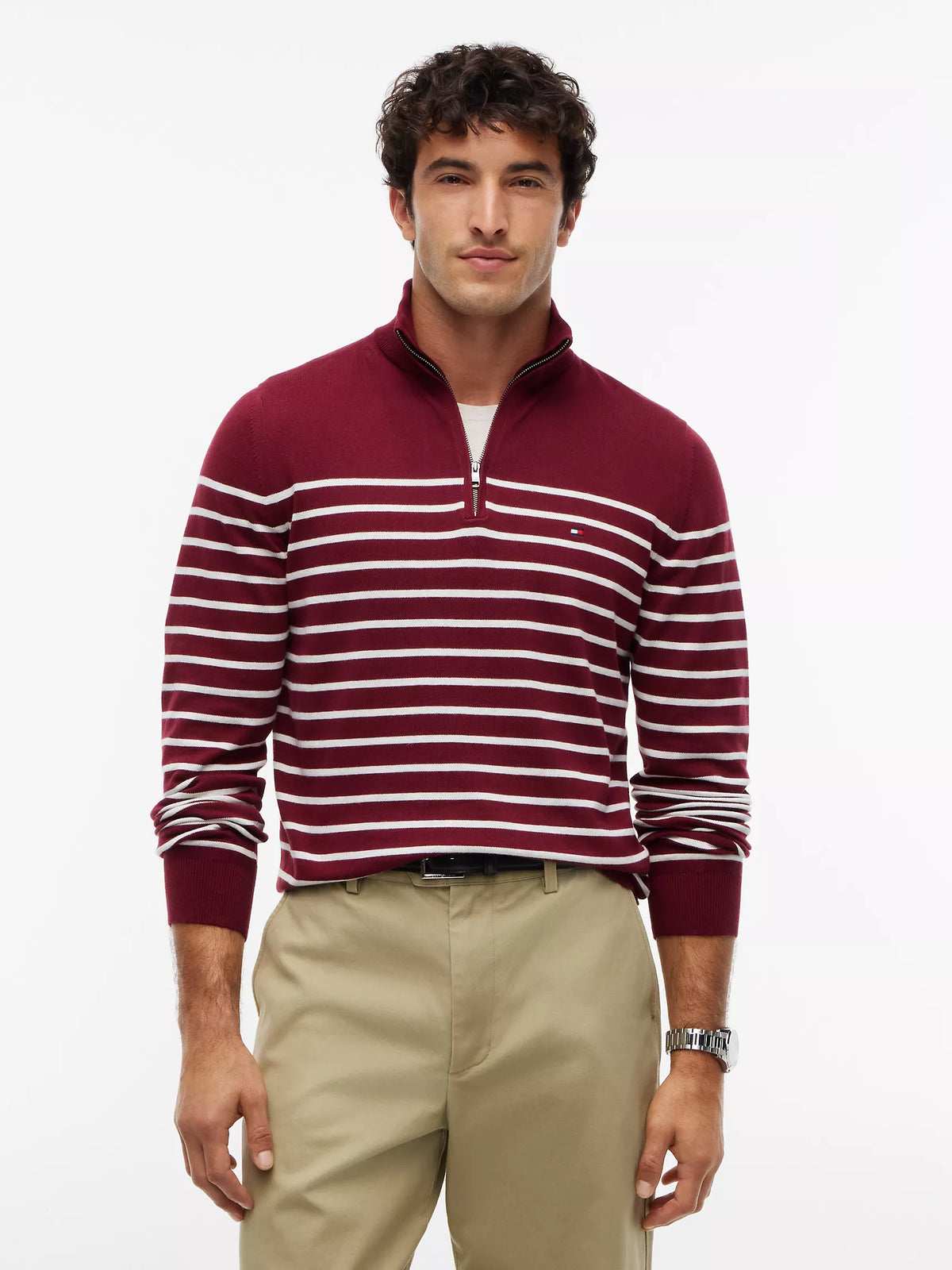 Men Striped Quarter-Zip Sweater