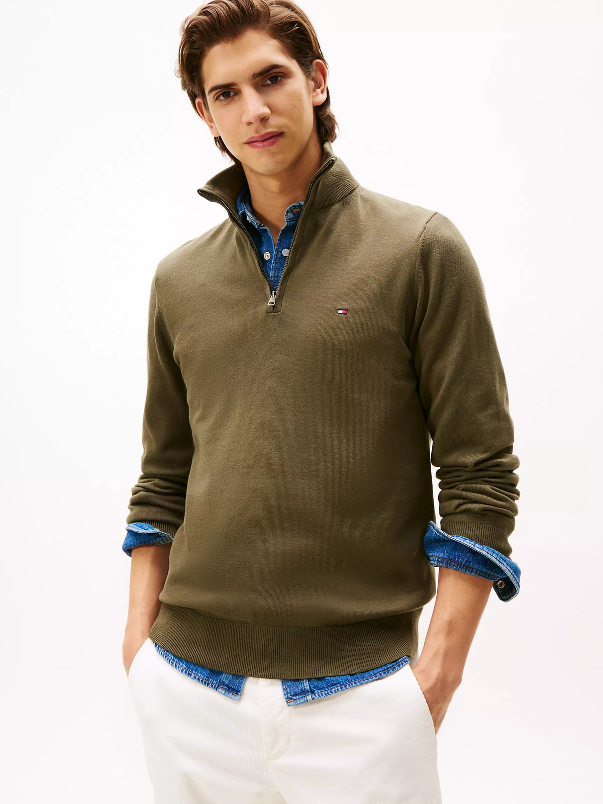 Men Solid Quarter-Zip Sweater