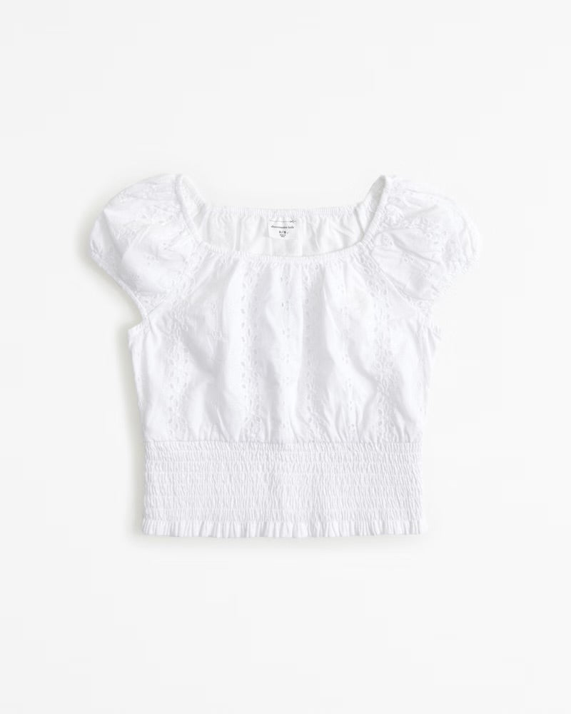 Girls Eyelet Smocked Waist Set Top