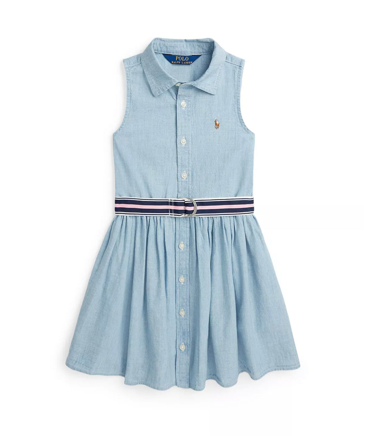 Girls Belted Cotton Chambray Shirtdress