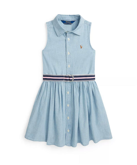 Girls Belted Cotton Chambray Shirtdress