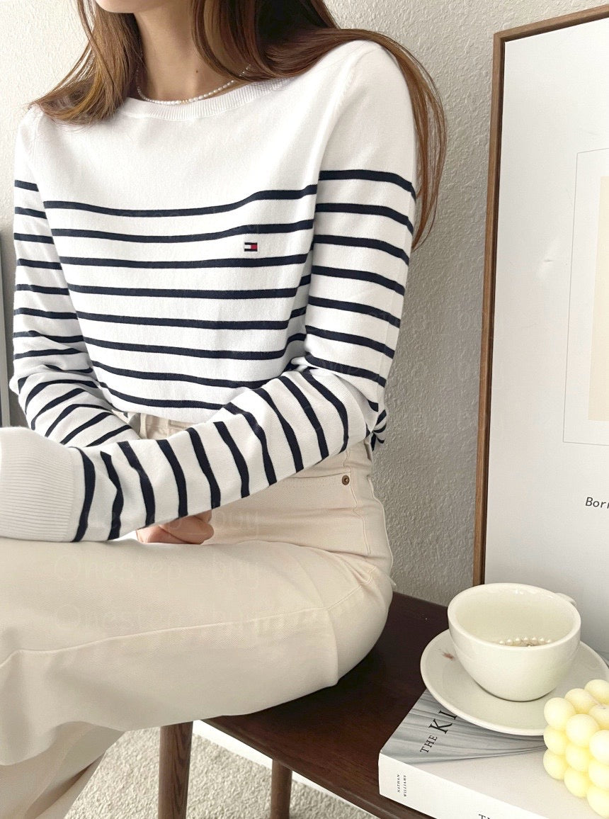 Women Striped Boatneck Sweater