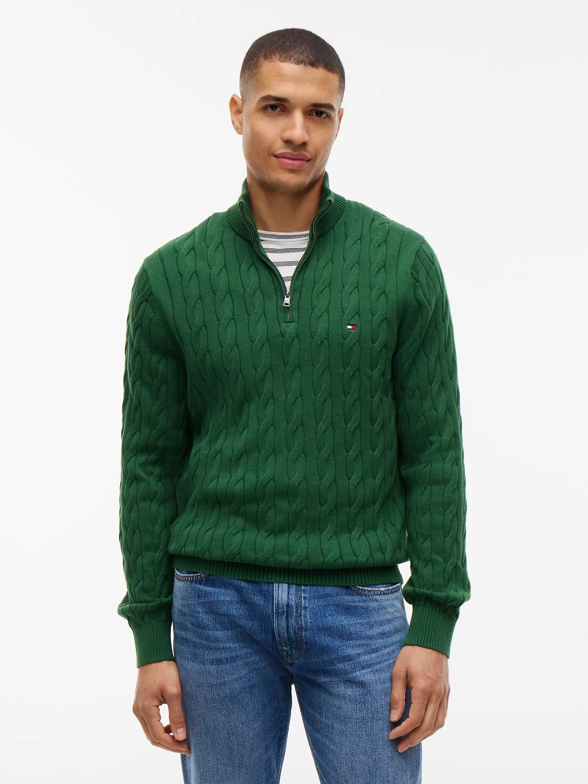 Men Cable Knit Quarter-Zip Sweater