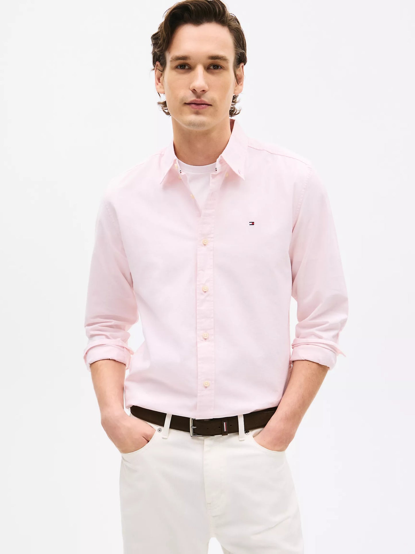 Men Solid Stretch Oxford Shirt