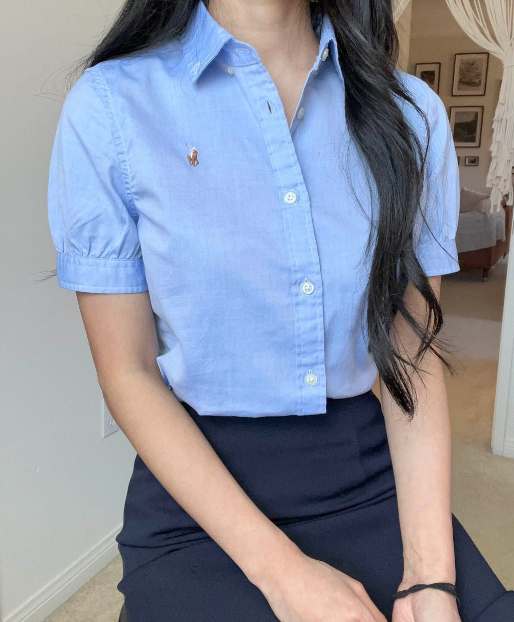 Girls Short Sleeve Solid Oxford Top