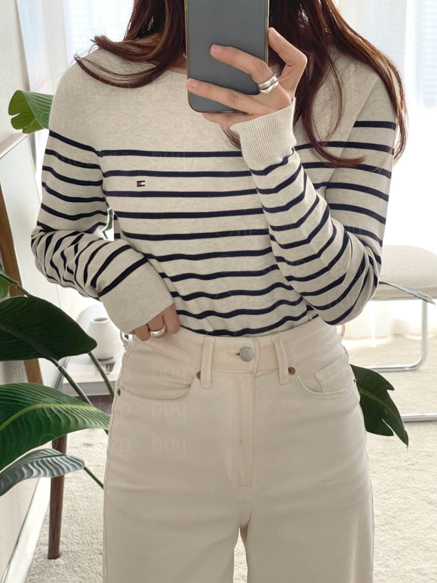 Women Striped Boatneck Sweater
