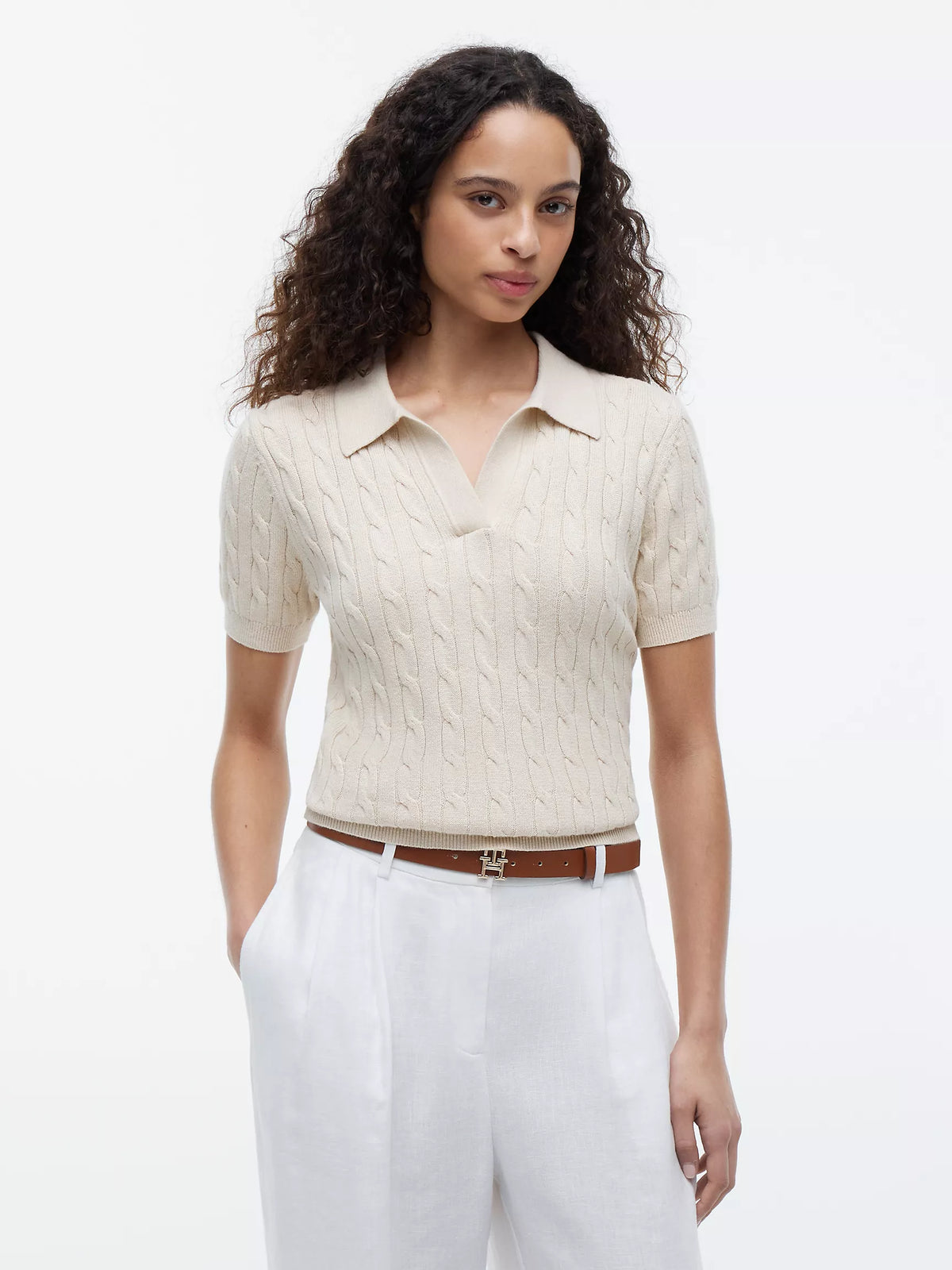 Tommy Short-Sleeve Cable Knit Sweater Polo