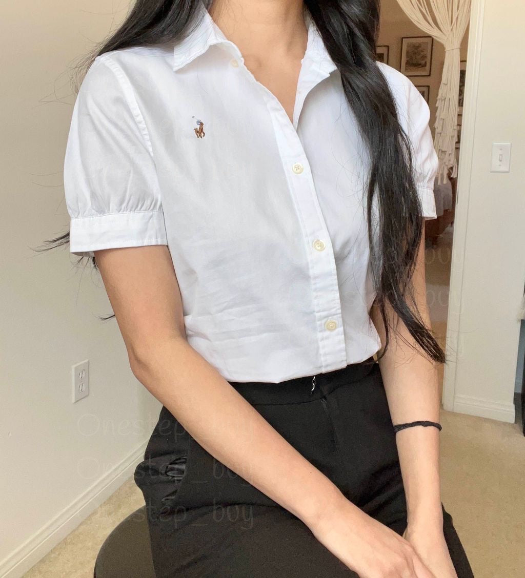 Girls Short Sleeve Solid Oxford Top