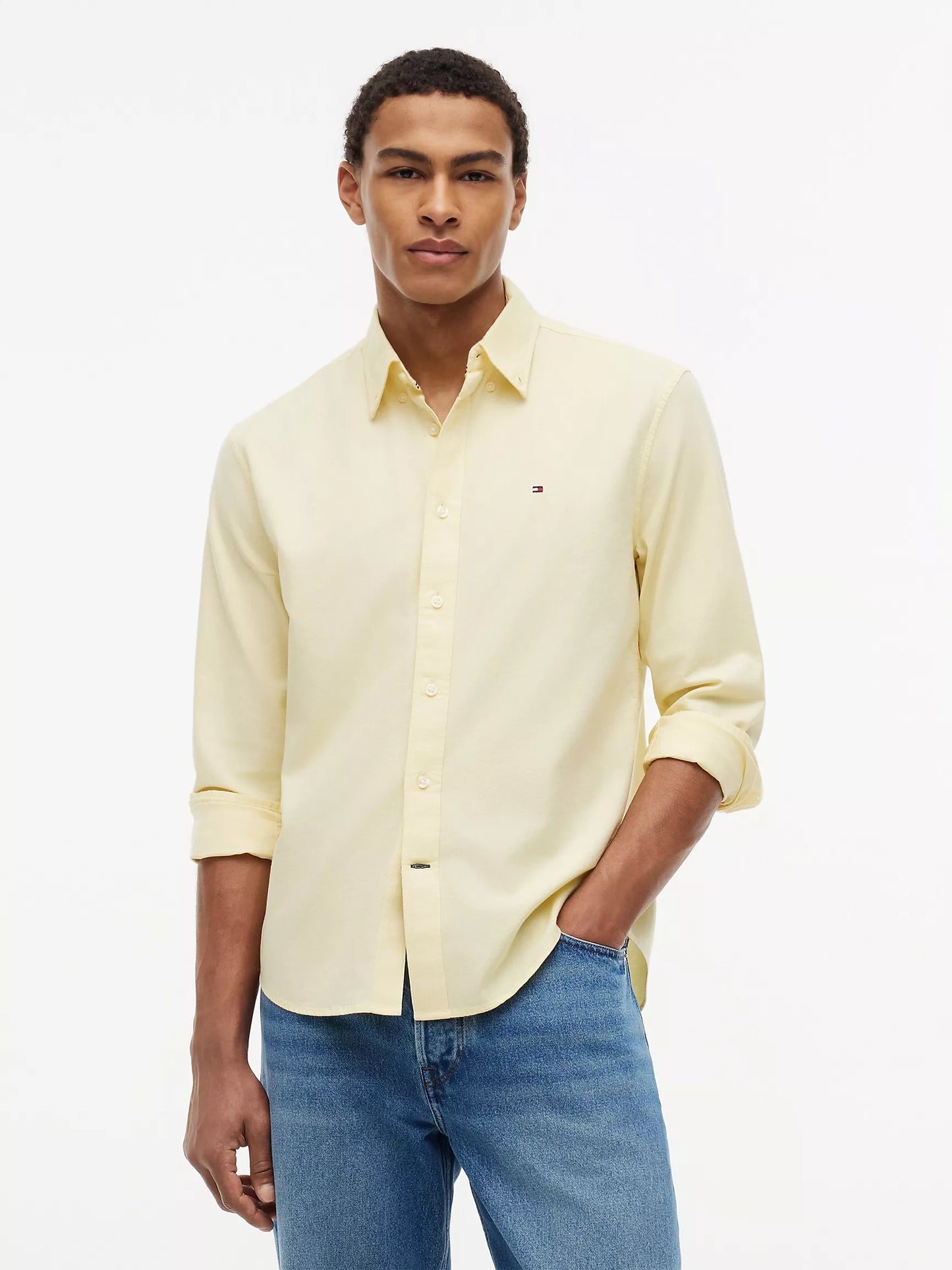 Men Solid Stretch Oxford Shirt