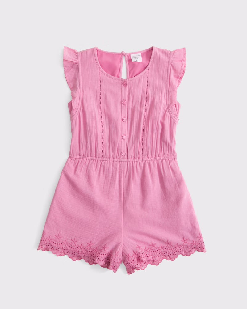 Girls Button-through Ruffle Sleeve Romper