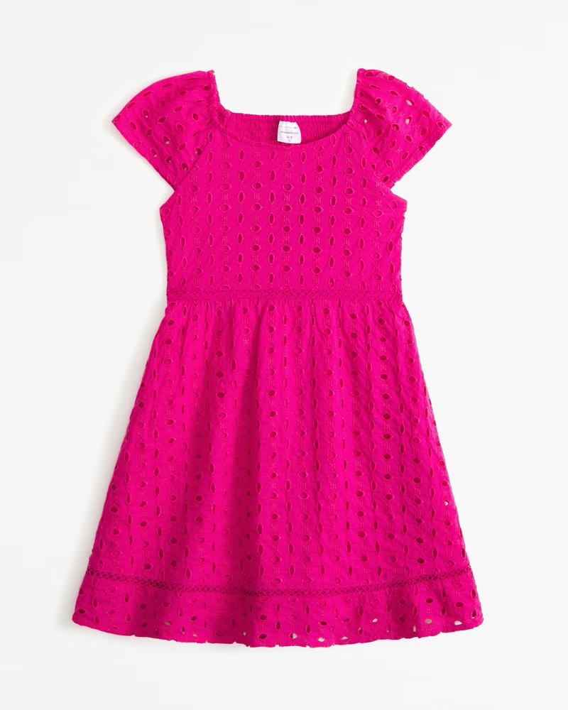 Girls Flutter Sleeve Embroidered Mini Dress