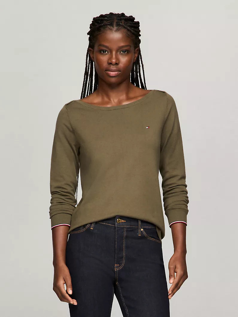 Women Soild Boatneck Sweater