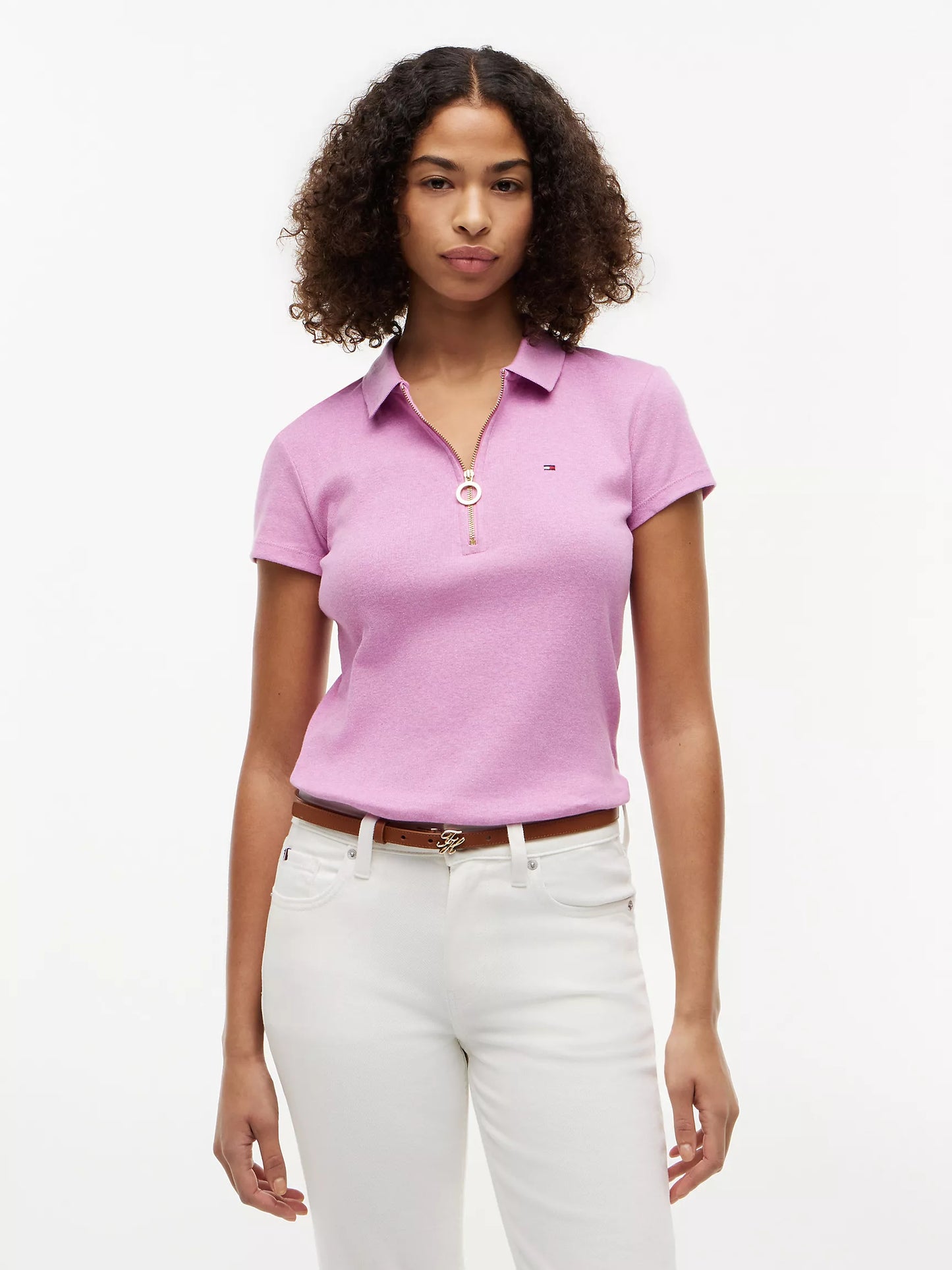 Women Slim Fit Zip Polo