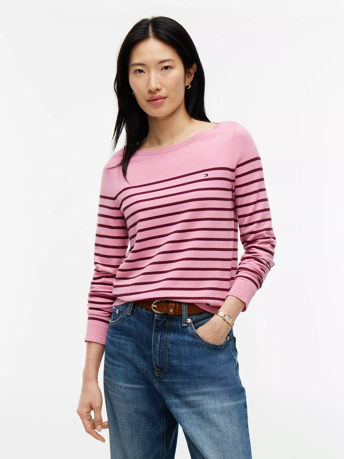 Women Striped Boatneck Sweater