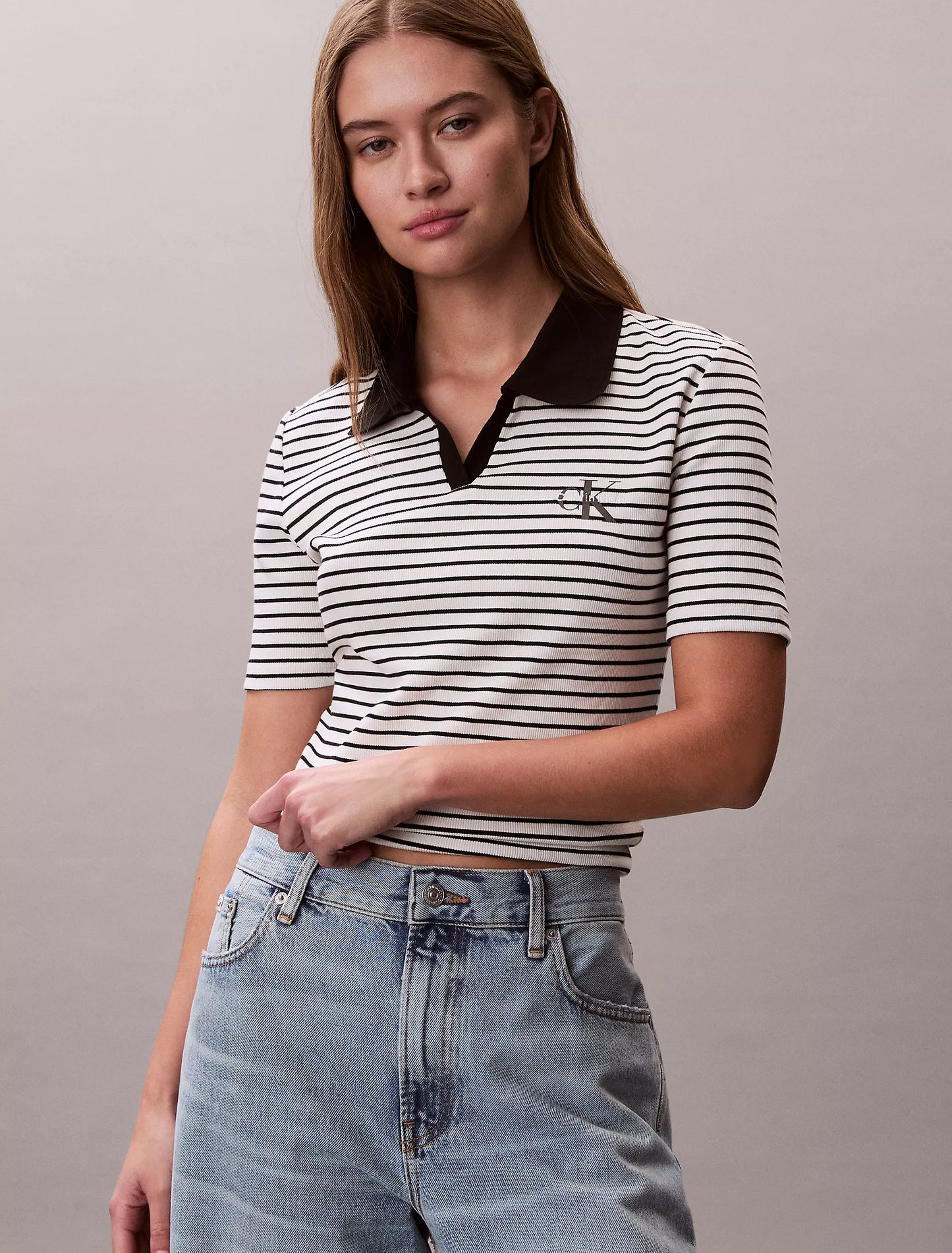 Women Monologo Stripe Rib Polo