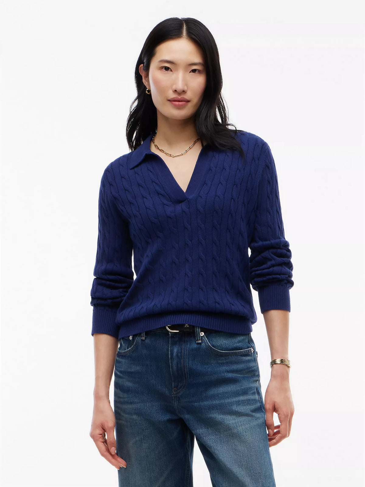 Tommy Open Placket Cable Knit Sweater Polo