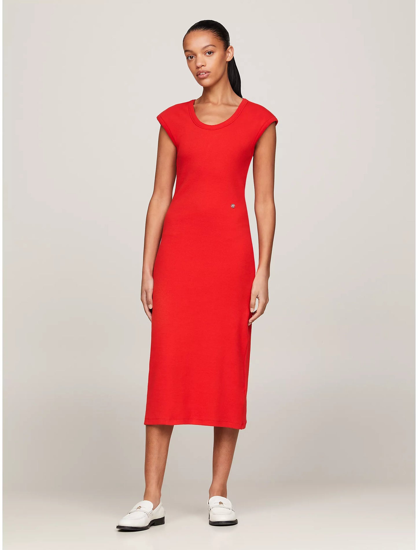 Women Slim Fit Ribbed Stretch Midi Dress