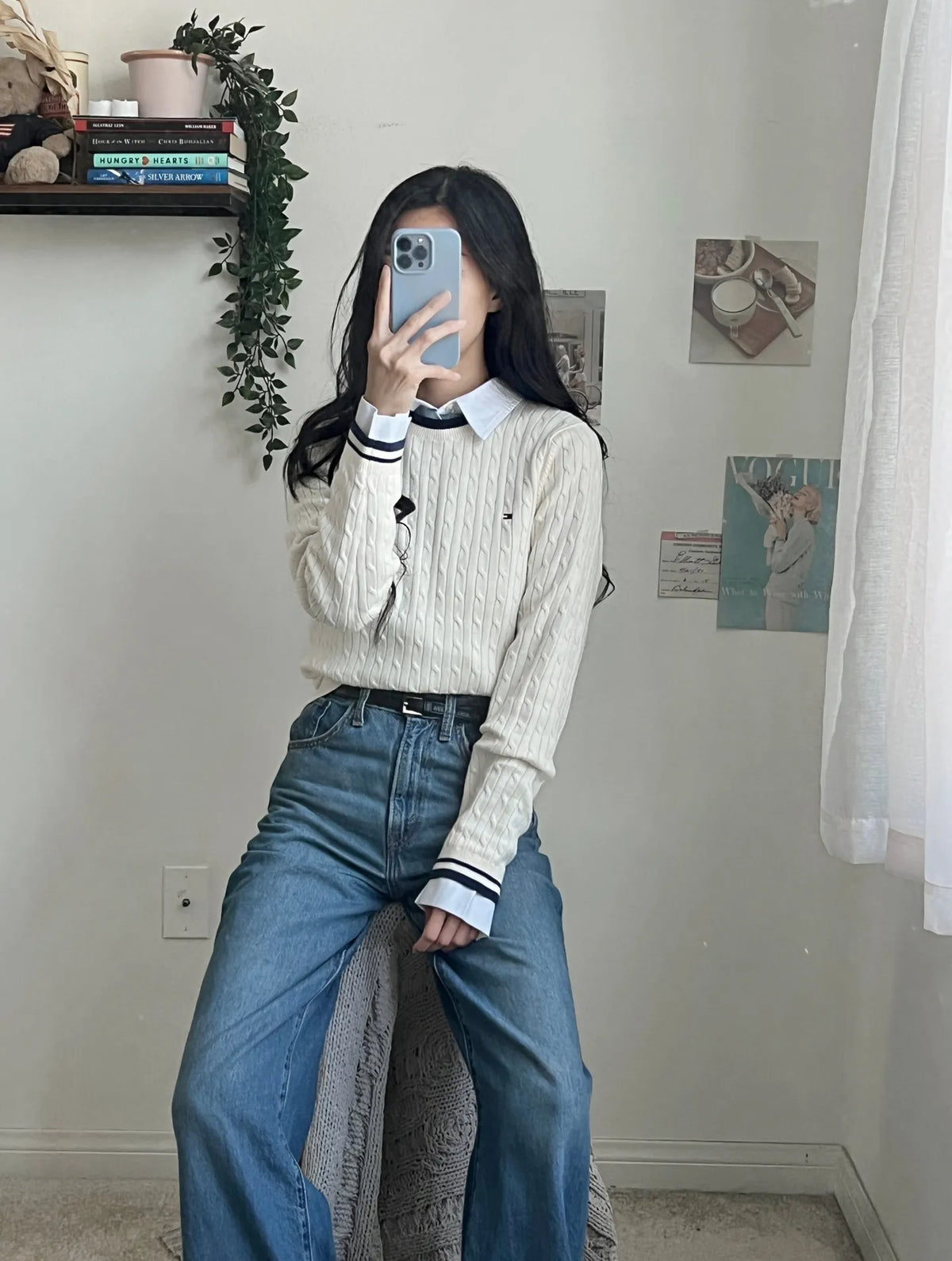 Tommy Cable Knit Tipped Crewneck Sweater