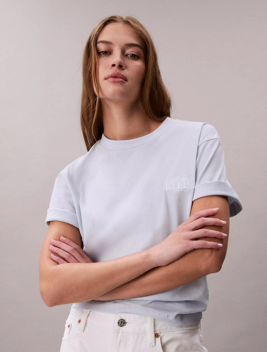 Women Embroidered Logo Graphic Boxy Tee