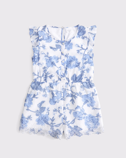 Girls Button-through Ruffle Sleeve Romper